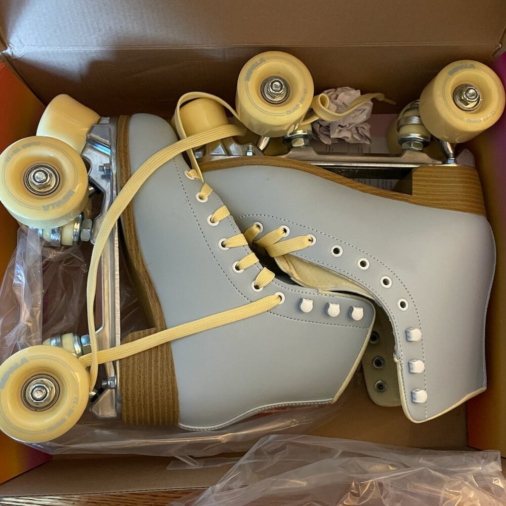 Brand new, in box, size 7 Impala Quad Skate - Sky Blue / Yellow